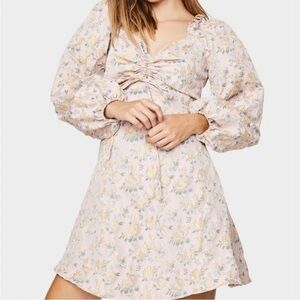 Sister Jane Rose Garden Brocade Mini Dress Blush Pink Coquette Balloon Sleeve Sm